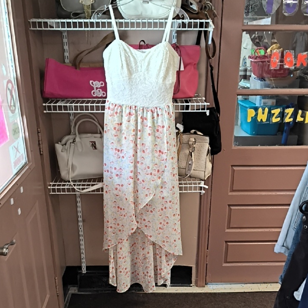 As U Wish White Lace Bodice Pink Floral High-Low Dress